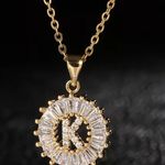 Gold Initial Crystal Sparkly Pendant Necklace A Photo 5