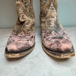 Dan Post Arrow Boots 8.5 Brown Pink Teal Flowers Heart Cutouts Photo 3