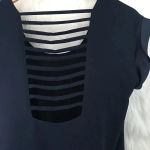 AQUA  Navy Satin Trim Cut Out‎ Short Sleeve Top Photo 1