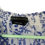 BCBG Maxazria Size Medium Blouse Blue‎ White Ruched Long Sleeve Semi Sheer Photo 3