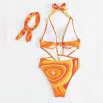 SheIn Orange One-Piece Swimsuit Set Halter Neck w/ Headband Women’s S Photo 1