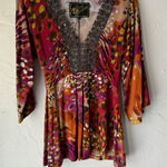 Sacred Revival Top Small Red Orange Purple‎ 3/4 Sleeve Embellished Boho Photo 0