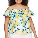 Who What Wear Lemon Print Tie Front Off The Shoulder Shirt Size Medium Photo 0