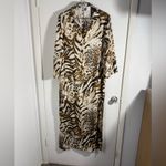 Teri Jon NWT Leopard, tiger print, long sleeve maxi shirt dress. 8 Brown Photo 1