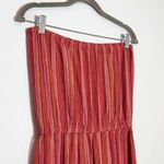 Drew Red and Pink Stripe Linen Boho Strapless Jumpsuit with Slit Legs Size Small Photo 4