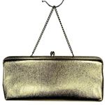 Vintage Gold Clutch‎ Prom Purse Pocketbook 10" Kiss Lock Chain Strap Satin Glam Photo 1