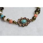 Source Unknown Unique Snazzy Faux Turquoise Flower Gold Tone Beaded Stretch Like New Bracelet Photo 1
