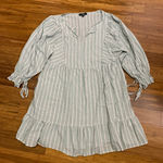 Suzanne Betro Striped Mini Dress Womens Size Large Green White Tie Sleeve Casual Photo 0