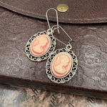 Handmade Pink Silver Cameo Dangle Earrings | Victorian Romantic Photo 1
