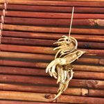 Vintage Craft Bird Black Enameled Rhinestone Brooch/Pin Gold Photo 3