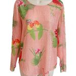 NEW Lemon Way Striped Tropical Lightweight Scoop Neck Long Sleeve Blouse Top XS Orange Photo 0