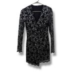 NBD Revolve  Laney Wrap‎ Dress Women’s Size Small Black Silver Mesh Lace Floral Photo 2