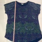 Lucky Brand  Women’s Paisley Print Top Navy Blue Split Back Print Shirt Photo 5