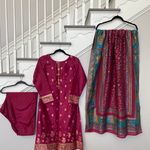 Party Wear Indian Pakistani Magenta 3pc Suit with Shawl Dupatta Fancy Dress Purple Size M Photo 1