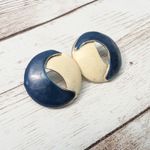 Vintage Earrings For Pierced Ears Circle Shape Cream & Navy Photo 3