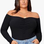 WDIRARA Women's Plus Size Off The Shoulder Long Sleeve R Photo 2