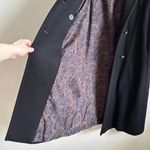 Vintage Black Double Breasted Long Wool Coat Pleated Puff Shoulder sz 8 Petite Photo 11