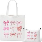 Pink Bow Canvas Tote and makeup bag White Photo 0