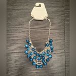 NWT Silver and Blue Bib Necklace Beaded Fringe Statement Necklace Photo 1