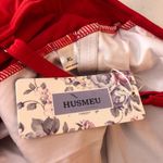 Husmeu Swimdress Tie Ruched Shelf Bra Removable Cups Red XL Photo 2