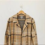 Anne Klein Tan Plaid Coat Soft Trench Open Drape Cardigan Beige Camel Black Neutral Photo 1