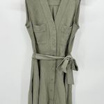 DKNY Women Button Front Dress Size 2 Olive Green Belted Sleeveless Career Office Photo 9
