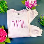 Gildan Mama Sweatshirt Medium Pink Embroidered Crewneck Pullover Mom Gift Mother's Day Photo 3