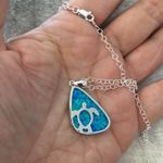 Sterling Silver Lab opal Turtle Necklace Blue Photo 2