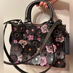 Coach 1941 Rogue 25 with Tea Rose Applique Black Pink Pebble Leather 87065 Photo 2