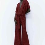 ZARA NWT LONG JACQUARD JUMPSUIT Burgundy Photo 4