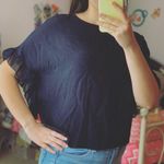 ZARA Navy Ruffle Sleeve Button Back Top Photo 1