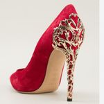 Casadei Red Suede Heels with Gold Detail Photo 1
