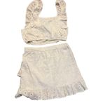 7 For All Mankind White Eyelet Cotton 2 Piece Skirt Set Crop Top Women’s Large Photo 2