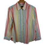 Talbots NWT  Pastel Striped Button Down Shirt Medium Gold Metallic Preppy Office Photo 0