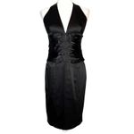 Cache  Vintage 90s Satin Corset Halter Dress Womens Size 8 Black Classic Backless Photo 2
