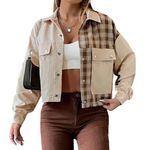 SheIn Plaid Panel Flap Pocket Cropped Jacket in Brown, Size M​​ Photo 0