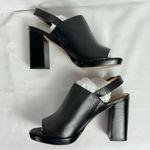 Coach  Brady Slingback Sandal Sz 6 Black Leather Peep Toe Shoes Neutral Photo 9