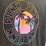PINK - Victoria's Secret Victoria’s Secret Pink Black Medium Glitter Sequin Palm Tree Short Sleeve Top Photo 1