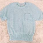 VINTAGE 80s Short Sleeve Crewneck Sweater Pullover Light Green Blue Size Large Photo 2