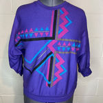 tshirt 3/4 sleeve batwing 1980s geometric purple pink blue Size L Photo 0