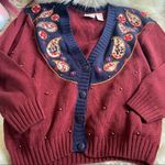 VINTAGE HUNTINGTON RIDGE Grandma fisherman‎ Cardigan Sweater Paisley Pearls Size M Photo 0