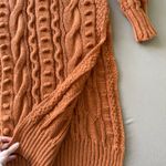 Chunky Cable Knit Mock Neck Sweater Dress Orange Size M Photo 4