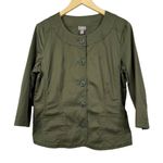 J. Jill Button Front Jacket Collarless Women Size 12 3/4 Sleeve‎ Moss Green New Photo 1