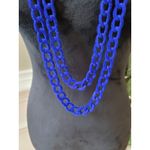 Women's Royal's Deep Blue Velvet Chain Necklace Long Layered Statement Jewelry Photo 2