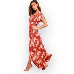 Lulus  Wrap Maxi Dress Women's XL Rust Red Beige Floral V-Neck Flutter Sleeves Photo 10