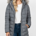 Garnet Hill  Charcoal Puffer Coat with Faux Fur Hood size 10 Photo 0