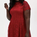 Torrid  Red Stretch Lace‎ High Neck Flare Skater Dress Size 2X Photo 0