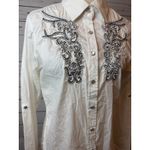Roar Western Shirt large Signature Cowgirl Rodeo Pageant Blouse White Lace Bling Photo 8