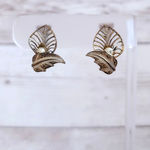 Vintage Clip On Earrings Two Tone & Faux Pearl Leaf Photo 0