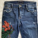 ZARA Trafaluc Size 2 Skinny Jeans Multicolor Boho Floral Embroidered Distressed Photo 1